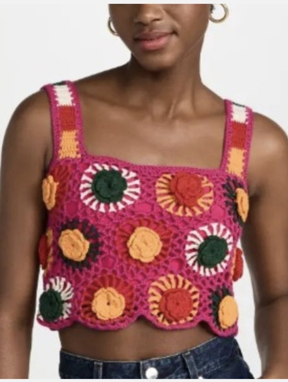 FARM Rio Colorful Crochet Flowers Top